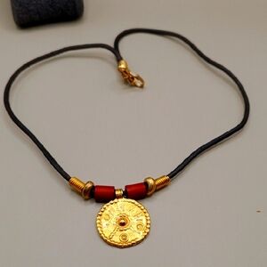 Gold and Red Pendant Necklace